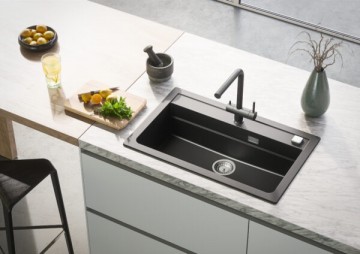 Poza Pachet bucatarie chiuveta si baterie Alveus Atrox 40 si baterie Kati Negru ( Accesorii incluse)