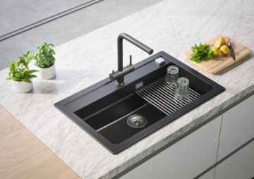 Poza Pachet bucatarie chiuveta si baterie Alveus Atrox 40 si baterie Kati Negru ( Accesorii incluse)