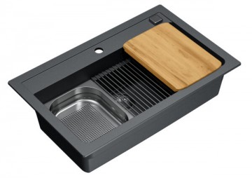 Poza Pachet bucatarie chiuveta si baterie Alveus Atrox 40 si baterie Kati Negru ( Accesorii incluse)