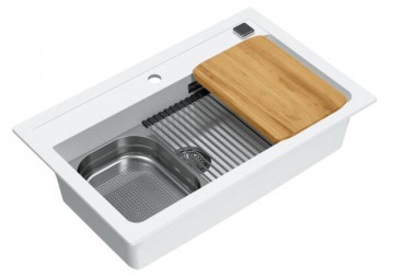 Poza Pachet bucatarie chiuveta si baterie Alveus Atrox 40 si baterie Kati Alb ( Accesorii incluse )