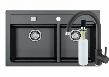 Poza Pachet chiuveta bucatarie Alveus Atrox 50 si baterie Jana G91 NEGRU ( ACCESORII INCLUSE )