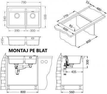 Poza Pachet chiuveta bucatarie Alveus Atrox 50 si baterie Jana G91 NEGRU ( ACCESORII INCLUSE )