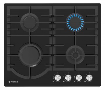 Poza Plita gaz incorporabila Pyramis 60PG 6501 Black Glass si Fonta 030033501