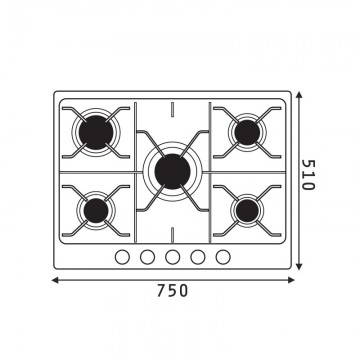 Poza Plita gaz incorporabila Pyramis 75PG 630, 5 ochiuri, inox,   202100254