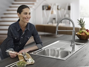 Baterie chiuveta bucatarie Teka FO 939, sistem dus, crom