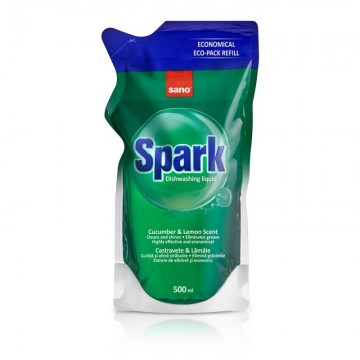 Poza Rezerva Detergent lichid pentru vase Sano Spark 500ml Castravete