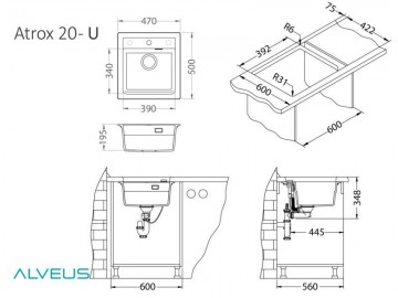 Chiuveta de bucatarie Alveus ATROX 20 G22 TERRA 470x500