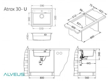 Chiuveta de bucatarie Alveus ATROX 30 G11 ARTIC 590x500. Poza 7